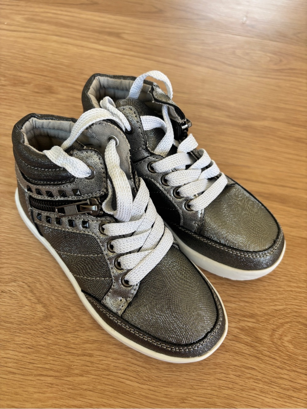 BC Footwear Metallic Gray High-Top Kids Sneakers with White Laces